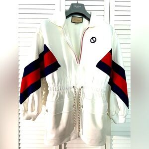 Gucci White Knit Interlocking G Web Detailed Mini Polo Dress/top